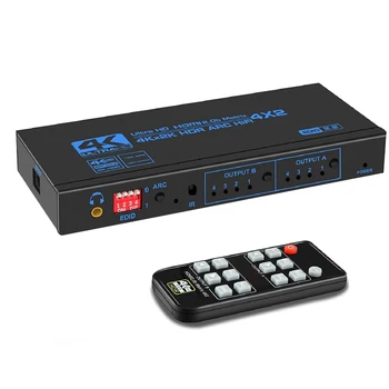 HDMI-съвместим матричен сплитер с оптичен & 3.5mm жак HDMI-съвместим превключвател 4x2 поддръжка ARC HDCP 2.2 EDID 4K@60Hz