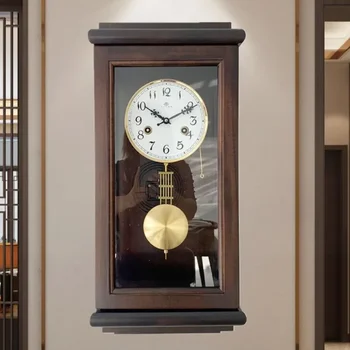 Голям луксозен механичен часовник Чист меден ход Дървен стенен часовник Душевно махало Луксозна ретро декорация на дома