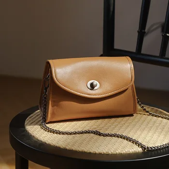 нова верига дамска чанта естествена кожа малка квадратна чанта мода случайни едно рамо crossbody чанта плътен цвят чанта дамска чанта
