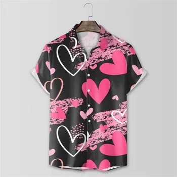 Мъжки стилен случайни печатни ревера бутон надолу риза върховете за Свети Валентин плаж цвете streetwear