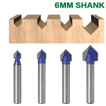 6mm Shank рутер бита Set Core Box Bit rounf нос малко 90 градуса V-Groove малко за дървообработващи инструменти