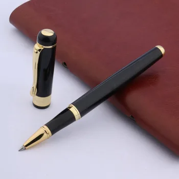 Класически офис училище метална писалка черен лакиран със златен клип ролер писалка