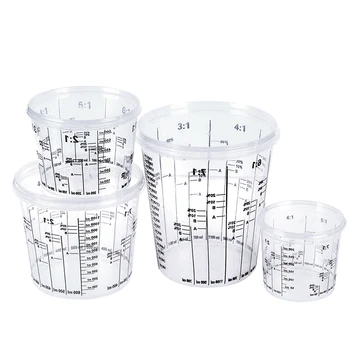  за еднократна употреба градуирани прозрачни пластмасови чаши за смесване на боя калибрирани съотношения на смесване Измерващи чаши за инструменти за боя смола