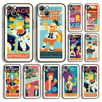 Карикатура сладък калъф за телефон Simpsons за Apple iPhone 14 13 12 11 XS XR X 8 7 6 6S 5 5S SE Pro Max Plus мини черен капак