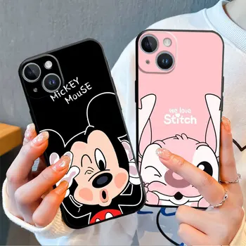 Калъф за iPhone SE 11 Pro 7 6s 8 Plus 13 XS X 14 XR 12 Mini 15 Pro Max Disney Mickey Minnie Mouse бод силиконов матов капак