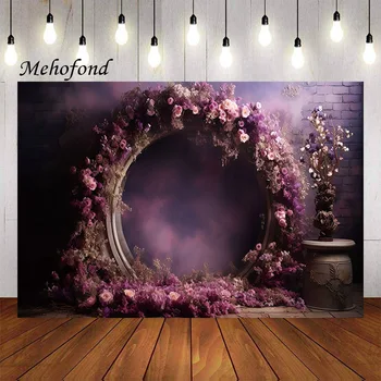 Mehofond фотография фон реколта лилаво цвете тухла стена сватба портрет дете рожден ден ден декор фон фото студио