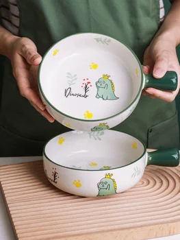 Сладка керамична купа за мигновено юфка с дръжка за домакински съдове за лична употреба, купа за плодова салата, купа за супа, купа за дръжка на чиния