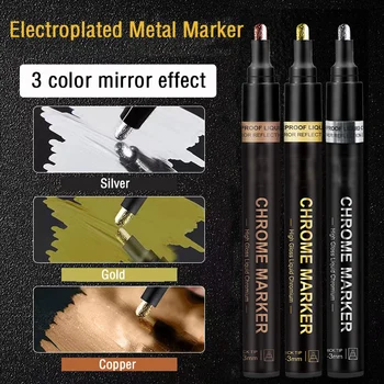 3pcs хром огледало маркер писалка сребро DIY хром метал водоустойчив злато боя маркер занаятчийски писалка 0.7/1.0/3.0mm за стъкло гел писалка