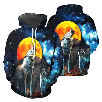Марка мода есенни качулки Galaxy Wolf 3D отпечатани мъже за жени суитчър унисекс цип качулки пуловер ежедневно яке 04