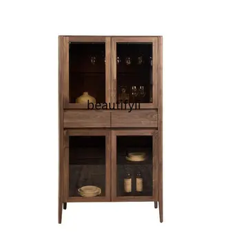 Модерен европейски стил прост шкаф за вино хол стена дисплей кабинет светлина луксозна масивна дървена бюфет стъклена врата