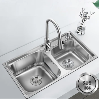 Кухня 304 Мивка от неръждаема стомана Двоен резервоар Интегрирано формиране на удебелена ръка Единична мивка Мивка за миене на съдове Зеленчуков басейн