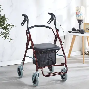 Двойна ръчна спирачка Възрастен проходилка с колела Сгъваема количка за пазаруване Количка Рехабилитация Помощни средства за мобилност Бастун може да седне