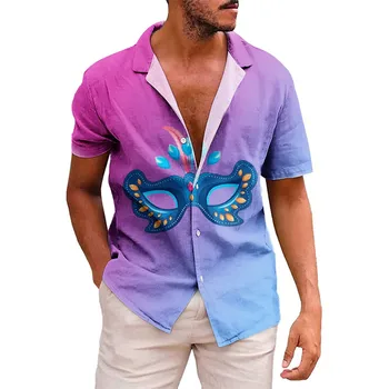 Мъжки 3D карнавал цифров печат личност мода случайни къс ръкав риза геометрични празник цвете