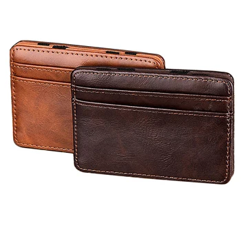 Men тънък портфейл с 4 слота за кредитни карти PU кожа Bifold малка чанта Cash Holder Организатор на карти за бизнес пътуване H9