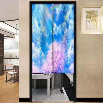 Cherry Rainbow Sky Clouds Door Curtain Privacy Китайски панел Японски стил Завеса Завеси Вход Noren Висяща полузавеса