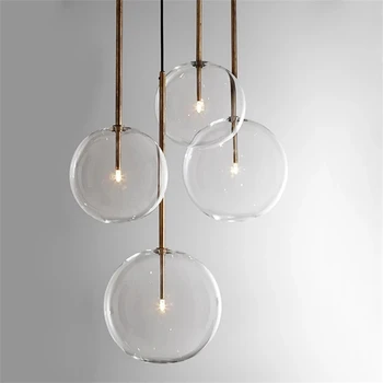 Nordic Творческа личност Модерна единична глава прозрачна проста стъклена LED висулка лампа топка балон ресторант бар декорация