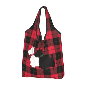 Реколта Scottie куче хранителни чанти трайни големи за многократна употреба рециклиране сгъваеми тежкотоварни шотландски териер пазаруване еко чанта