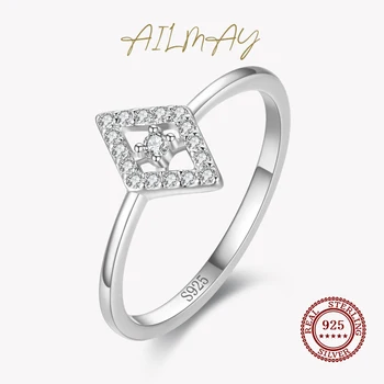 Ailmay 100% 925 стерлинги сребро мода ромбоедрични форма пръстени за жени ослепителен ясно циркон фини бижута момиче подарък