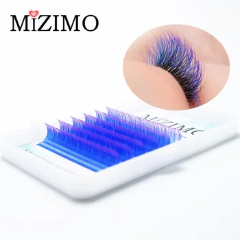 MIZIMO Персонализирани цветни присадени мигли Синьо лилаво Двуцветна изкуствена норка коса Ръчно изработен инструмент за удължаване на мигли