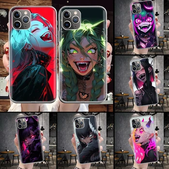 Crazy Gothic Япония Аниме момичета Мек калъф за телефон за IPhone 11 12 13 14 Pro MAX 15 Ultra XR X XS Мини ябълка 8 7 Plus 6S SE 5S фонд