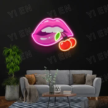 Neon Lips Sign Acrylic Art - Ръчно изработен LED неонов светъл декор за стена за устни - персонализиран неонов знак за уникален домашен декор