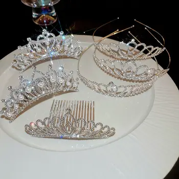 бароков кристал перла циркон принцеса коса гребен корейски ленти за коса жени коса обръч кристал корона ленти за глава