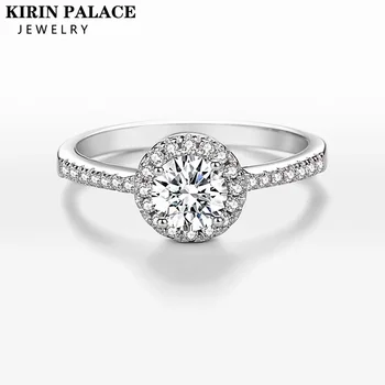 1 карат D цвят Moissanite ореол годежен пръстен за жени 925 стерлинги сребърни сватбени пръстени фини бижута на едро