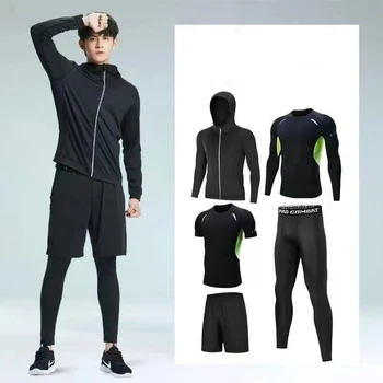 Фитнес облекло спортно облекло костюм високо еластични пот-абсорбиращи бързосъхнещи чорапогащи бягане и борба с тренировка дрехи за мъже