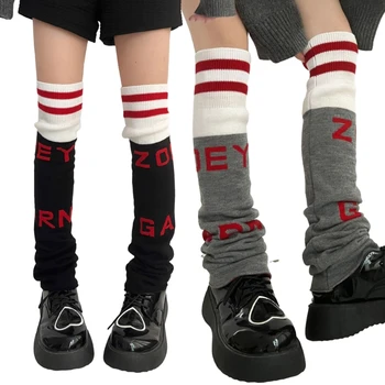 Girls Lolitas Нагреватели за крака Y2K писмо плетени разкроени ръкави за крака готически торбести маншети Чорапи за глезена JK Uniform Foot Cover