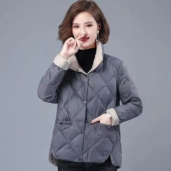 Кратко подплатено яке жени хлабав стойка яка зимни женски дрехи реколта прости връхни дрехи Корея мода твърди ежедневни палта