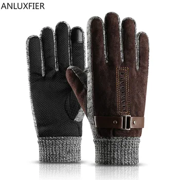 H10026 ръкавици мъже зимна езда свинска кожа топли ръкавици мъжки дебели термични открит колоездене шофиране високо качество мода ръка маншон