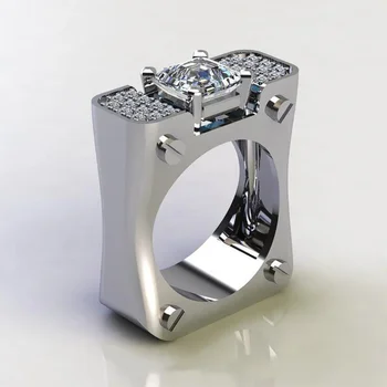 2024 Благородни квадратни форма жени пръст пръстен личност брилянтен принцеса нарязани кубичен циркон камък женски пънк парти пръстени Ново