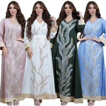 мюсюлманска роба мъниста бродерия мода Abaya Близкия изток арабски облекло Начало Свободно време Дълга вечер Abaya рокля роба жена