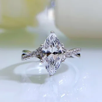 2 карата D цвят маркиза нарязани Moissanite пръстен годежен сватба 925 стерлинги сребърни пръстени за жени