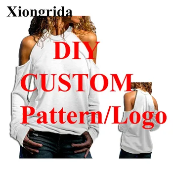 DIY Персонализирано облекло Жени Секси Off раменни ризи Върхове 3D отпечатани Дамски тениски с дълъг ръкав Мода Случайни Slim Streetwear