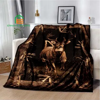 Animal Deer Pattern Throw Blanket Warm Blanket за дома, пикник, пътуване, офис, самолет за възрастни, деца, възрастни хора 5 размера