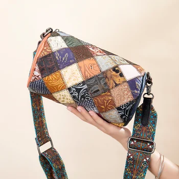 Ново в дамската чанта истинска кожа пачуърк рамо чанта за жени Ceossbody чанти дами реколта луксозен дизайнер чанта