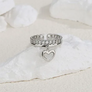  сърцевидна верига двоен пръстен корейски мода черупка сребро злато цвят сватбени бижута