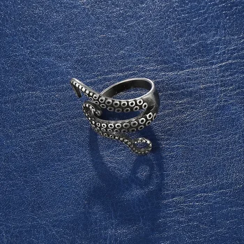 Мъжки пръстен от неръждаема стомана октопод пръстен класически пънк октопод мода животно ретро личност титанов парти подарък стоманен пръстен