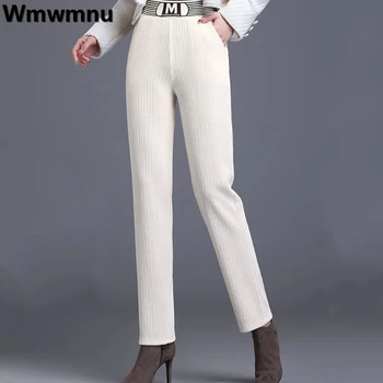 Casual висока талия Cordyroy молив панталони пролет есен тънък прав Pantalon корейска мода основни панталони офис жени Spodnie