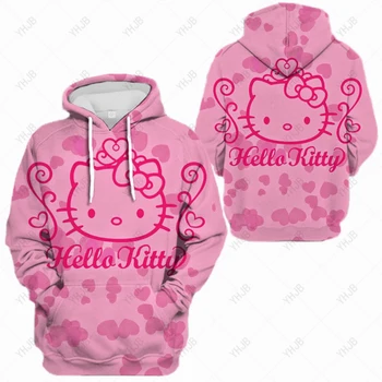 Kawaii Hello Kitty Hoodie Дамски есенен пуловер Loose Top корейски пуловер Дамска мода Hello Kitty аниме качулка