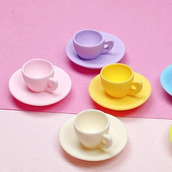 Къща за кукли Цветна чаша за смола миниатюрна куклена къща симулация следобедна чаша чай чинийка прибори за хранене кухненска декорация аксесоари играчка