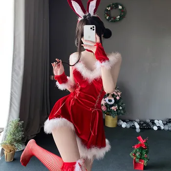 Коледен костюм рокля защото костюм зайче момиче секси прислужница униформа Коледа жените тема Свети Валентин риза