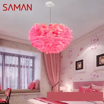 SAMAN Nordic висулка лампа творчески модерен розов LED реколта перо модни осветителни тела за дома трапезария спалня декор