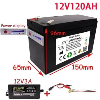 New Power Display 12v120AH 18650 литиева батерия е подходяща за слънчева енергия и батерия за електрически превозни средства 12.6v 3A зарядно устройство