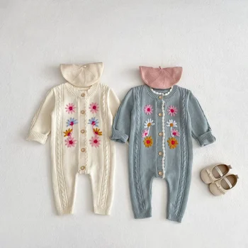Бебешки дрехи плетен гащеризон 2024 Пролет Нови ръчно бродирани дрехи от едно парче на бебето момиче Плетени дрехи за катерене