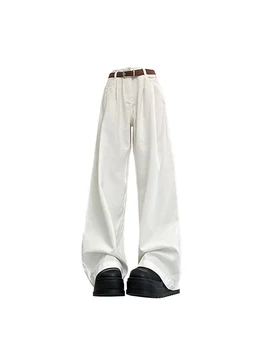 Дамски дрехи бели дънки панталони Y2k ретро улично облекло мода висока талия дънки реколта Harajuku торбест деним широк крак панталони 2023