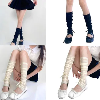 Дантела крак ръка ръкав лед коприна плътен цвят крака нагреватели жени момичета японски Лолита бял теле сладък балет гамаши лък летен чорап