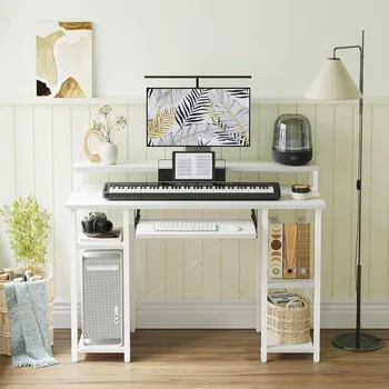 Домашен офис бюро със стойка за монитор и клавиатура тава лаптоп компютър стойка 47 инчов компютър бюро с багажник за съхранение стая бюра