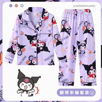 Kawaii аниме Sanrioed деца дълъг ръкав пижама мелодия Kuromi Kittys момче момиче карикатура фоайе жилетка спално облекло детски дрехи